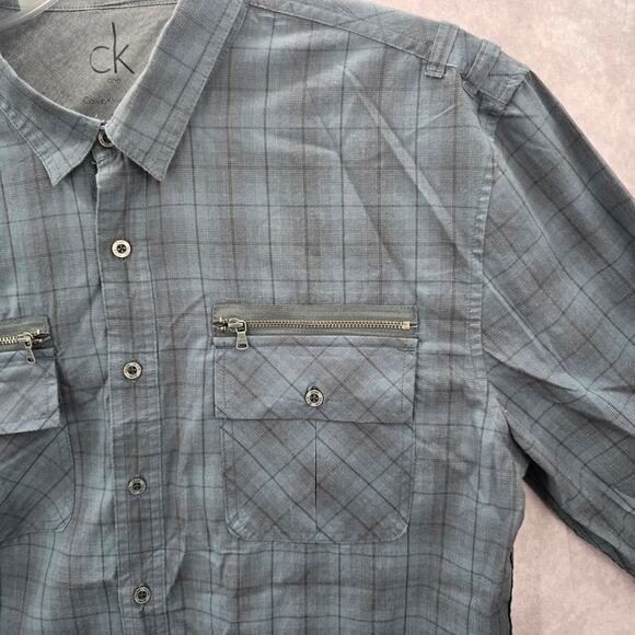 Calvin Klein One Jeans Blue Plaid Button Down Long Sleeve Work Casual Shirt XL - Picture 5 of 7